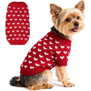 Dog Sweater Girl Dog Clothes Heart Dog Sweaters for Small Dogs Knitted Puppy Clothes Small Dog Sweater Female Soft Cat Sweater Comfy Pet Outfit Red Puppy Sweater Chihuahua Dachshund,XXS