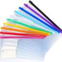 Tamaki 10 Pack Zipper Plastic Envelopes, Small Plastic Envelopes, A6 Size for Pencil Case Bulk, Bill Bag, 10 Colors (9x4.7 Inch)