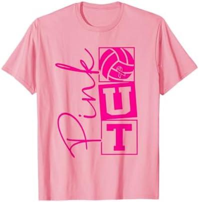 Volleyball Pink Out Breast Cancer Awareness Pink Ribbon T-Shirt Size L