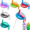 6 pack 6 color Soda Can Lids with Straws, Reusable Silicone Straws Soda Can Covers, BPA-Free,Airtight Seal, Easy to Use, Prevents Spills, Fits Standard Cans.