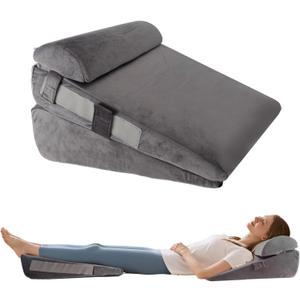3Pcs Wedge Pillow Set for After Surgery,Acid Reflux Relief, Adjustable Bed Wedge Pillows for Sleeping,Anti Snore, Memory Foam Triangle Pillow for Back&Neck&Shoulder Pain Relief, Plush Grey (12 IN+1 Head Pillow)