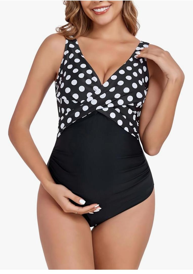 SUMMERSUNSHINE Maternity One Piece Swimwear Front Cross Pregnancy Swimsuit Bathing Suit Maternity Bikini, S