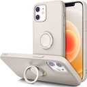 Hython Case for iPhone 12 Case & iPhone 12 Pro Case with Ring Stand, 360 Rotatable Ring Holder Magnetic Kickstand, Shockproof Rubber Protective Phone Case Cover with Microfiber Lining, Antique White