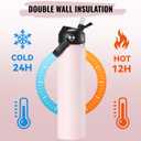 Fijinhom 24oz Insulated Stainless Steel Water Bottle, Wide Mouth Double Wall Vacuum, Silicone Straw, Sweat & Leak Proof, BPA Free Insulated Water Flask for Travel, Keep Cold 24h Hot 12h, Light Pink