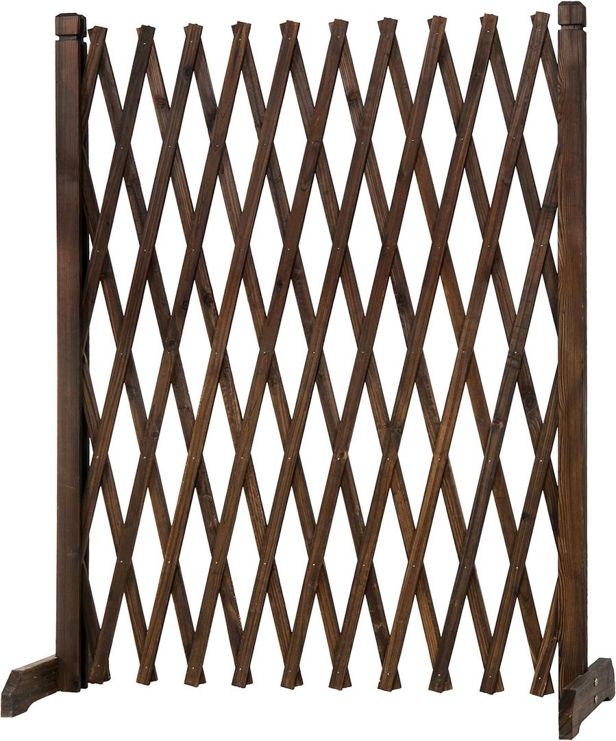 MyGift Expandable Garden Trellis, Solid Wood Freestanding Lattice Panels for Outside, Decorative Lattice Fence Trellis for Climbing Plants Outdoor, Brown, 51.3 L x 15.0 W x 48.4 H