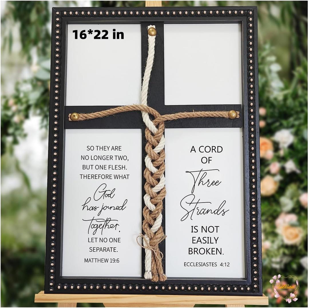 LakWilows Cord of Three Strands Wedding Cross Unity Sign 16x22 3 Strands Cord Braided Cross for Wedding Ceremony, Christian Gifts Ideas for Marriage, Anniversary