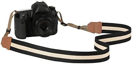 MoKo Camera Strap, Cotton Woven Camera Strap, Adjustable Universal Neck & Shoulder Strap for Video Camcorder, Binoculars, and Nikon/Canon/Sony/Minolta/Panasonic/SLR/DSLR Digital Cameras, Black & Beige