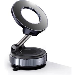 Phone Holder Stand for Car Foldable Retractable 360Hands-Free Magnetic Vacuum Suction Cup Cell Phone Mount for Gym/Mirror/Smooth Surface/Car Accessory for iPhone Android All Smartphones (Black)