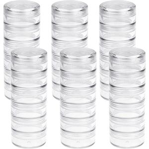 Fengek 6 Sets 6 Layer Stackable Plastic Containers, 10G/10ML Clear Cosmetic Storage Box Round Organizer Jars for Beads, Buttons, Small Jewelry Findings