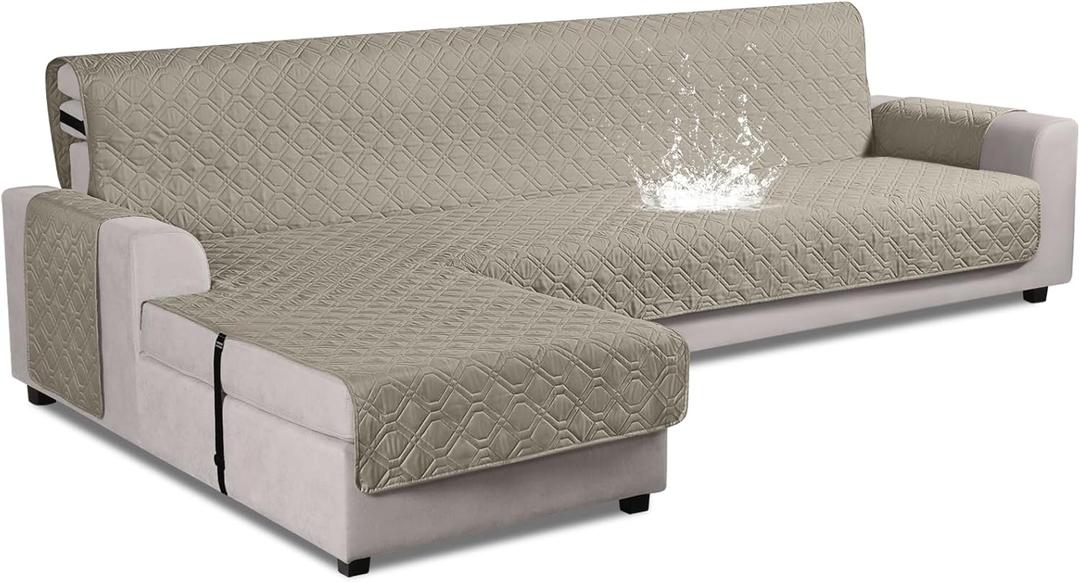 VANSOFY Upgraded Sectional Couch Covers 100% Waterproof L Shaped Sofa Slipcover Reversible Chaise Lounge Cover for Sectional Sofa Furniture Protector Cover for Pets Dog(X-Large, Khaki)