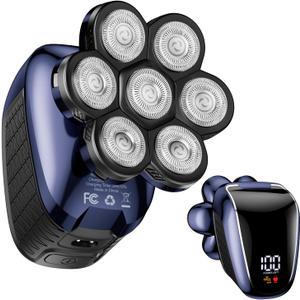 Head Shaver 7D, Wyklaus Upgrade Head Shavers for Bald Men, Head Electric Razor with Nose Hair Trimmer, IPX6 Waterproof Wet/Dry Mens Grooming Kit, Anti-Pinch, LED Display, USB Rechargeable (1-blue)