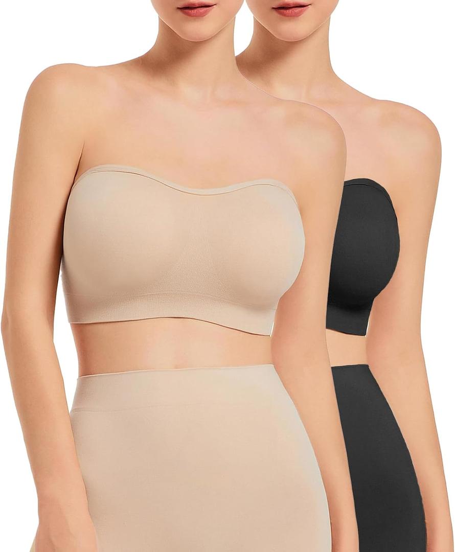 Strapless Bra for Women No Slip Silicone Grip Bandeau Bra Small
