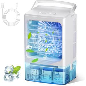 Portable Air Conditioners, 3-In-1 Mini Portable AC Unit 3 Speed with Icy Mist, 900ML Water Tank Cooling Fan with 2/4H Timer 7 Color Lights, Evaporative Cooler Fan for Car Bedrooms Offices Desk Rv Room