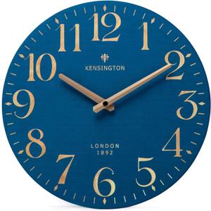 NIKKY HOME Navy Blue Wooden Wall Clock 12 Inch - Battery Operated Silent Non Ticking Clock Decor for Kitchen, Living Room, Bathroom, Office