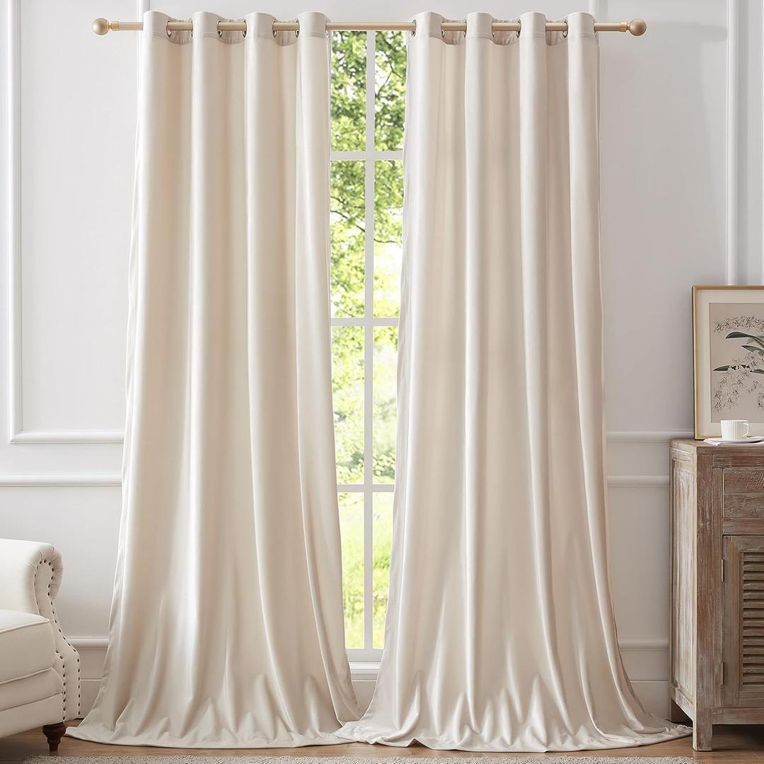 BULBUL Cream Curtains 84 inch Length- Set of 2 Living Room Ivory Velvet Blackout Window Drapes Curtain Thermal Insulated Room Darkening Decor Grommet Curtains for Bedroom Set of 2 Panels