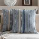 Boho Throw Pillow Covers 18x18 Inch Set of 2, Farmhouse Decorative Couch Pillow Cases, Blue Accent Pillows of Bed, Sofa Bedroom Living Room Home Decor Cushion Cover