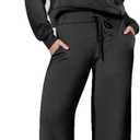 Women's 2 Piece Outfits 2025 Casual Half Zip Wide Leg Pants Tracksuit Sets Lounge Set Travel Vacation Sweatsuits (Large, Black)