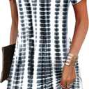 Zeagoo Women's Casual A-Line Dresses with Pockets Summer Floral Tshirt Dress Short Sleeve Mini Dress Flowy Sundresses (White Black-Printed)