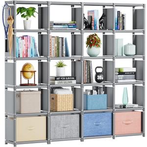 Mavivegue Book Shelf, 20 Cube Storage Organizer, DIY Bookcase, Metal Cube Bookshelf,Tall Book case for Bedroom, Living Room,Office,Closet Storage Organizer, Grey Cubicle Storage Rack