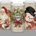 Retisee 3 Pcs Vintage Christmas Flameless Candles Retro Christmas Battery Operated LED Candles with Remote Vintage Nostalgic Xmas Decor for Holiday Dining Table Bedroom Living Room Party Supplies