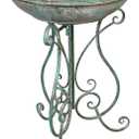 Solution4Patio 19.3" x 26.4" Vintage Metal Bird Bath for Outside - Foldable Garden Decor with Cast Iron Bird, Stable Birdbath Bowl & Feeder