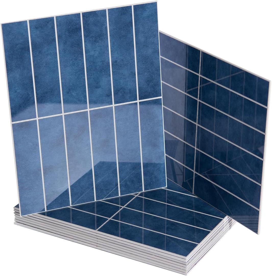 Art3d 10-Sheet Faux Marble Peel and Stick Backsplash Tile for Kitchen Wall Bathroom Countertops, 11.4 inch x 9.1 inch Stick-on Glazed-Ceramic Finish Resist to Water, Heat and Scratches, Blue
