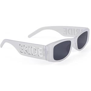 BOXOB Bride Sunglasses for Women, White Square Frame Bridal Sunglasses Bachelorette Party Accessories Bridal Shower Decor Bridesmaid Gifts Bride to Be Favors Bach Party Supplies
