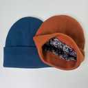 Ducclucc Satin Lined Knit Beanie Hat for Women Men Winter Warm Hats (Orange/Navy Blue)