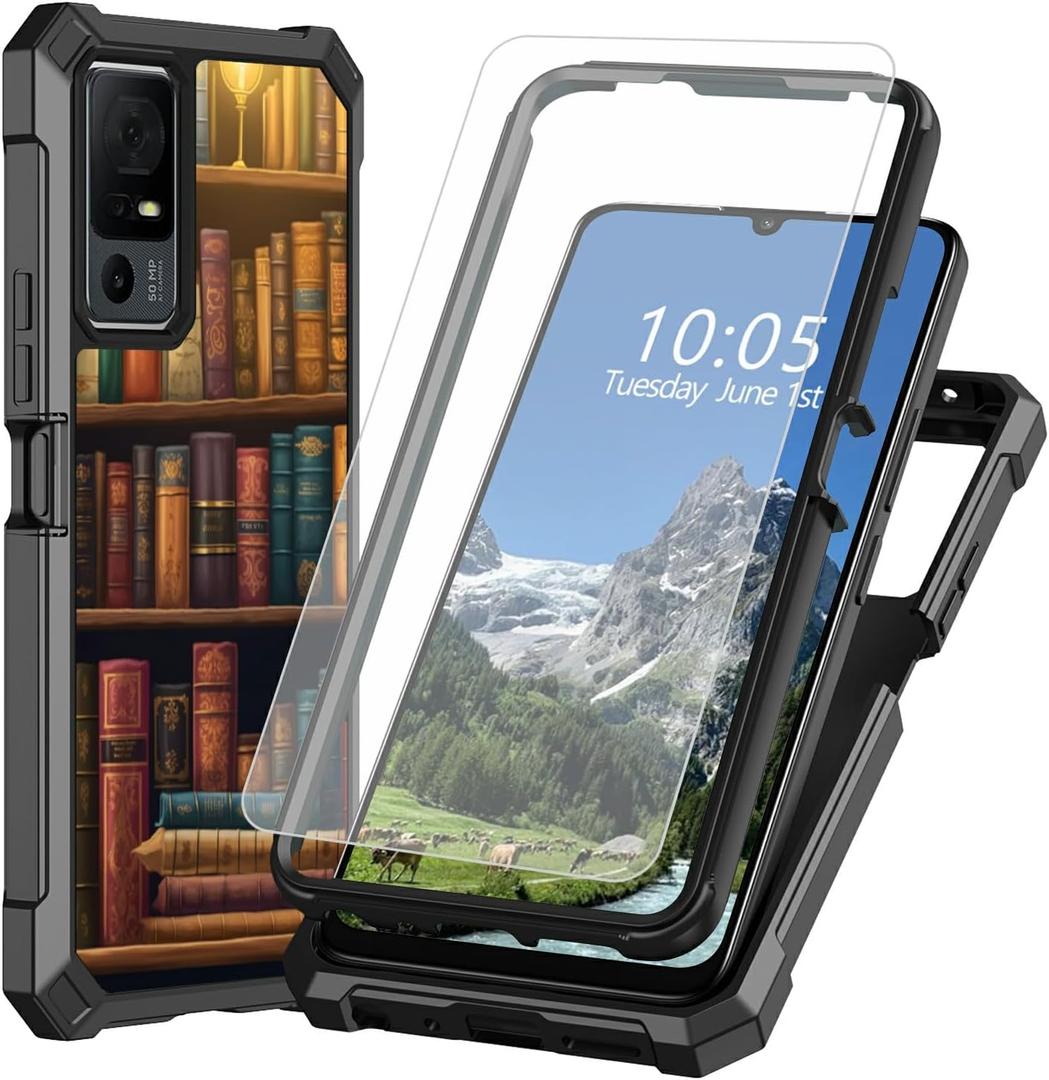 Case for TCL 40XL/TCL 40T /Jitterbug Smart 4 with Tempered Glass Screen Protector,Dual Layer Heavy Duty Shockproof TPU Bumper Raised Corner Protective Phone Case,Vintage Bookshelf Case for TCL 40XL/TCL 40T /Jitterbug Smart 4 with Tempered Glass Screen Protector,Dual Layer Heavy Duty Shockproof TPU Bumper Raised Corner Protective Phone Case,Vintage Bookshelf