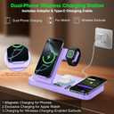 Dual Phone Wireless Charging Station for Apple Devices, Magnetic Charging Station for iPhone with Auto Switch 7-Color Light&Clock,Family Watch Charger for iPhone17 for iWatch11 for AirPods Pro3(Purple