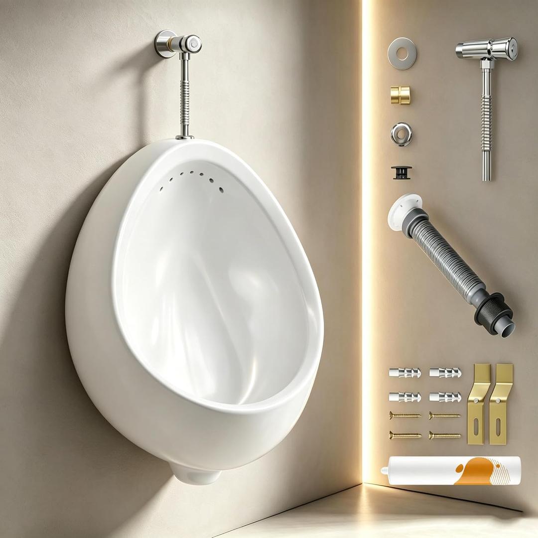 Modern Wall Mounted Urinals for Men,Complete Ceramic Urinal Kit,0.132GPF