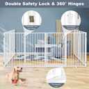 Metal Freestanding Dog Gates with Door for Outdoor Indoor,160'' Extra Wide 36'' Tall Free Standing Dog Gate for Doorways,Large Openings,Deck,Yard,Porch,Foldable Pet Fence (White,8 Panels)