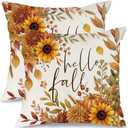 AOFANGGO Fall Pillow Cover 18x18 Inch Boho Wildflowers Floral Daisies Farmhouse Decor Cushion Case for Couch Sofa or Bed Autumn Pumpkins Farm Animal Living Room Entryway Home Decoration