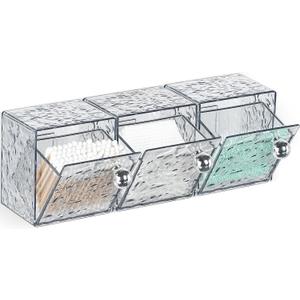 IWNTWY Qtip Holder Dispenser, 3 Pack Wall Mounted Plastic Cotton Pad Holder, Cotton Ball, Swabs, Floss, Makeup Organizers Containers for Vanity Bathroom