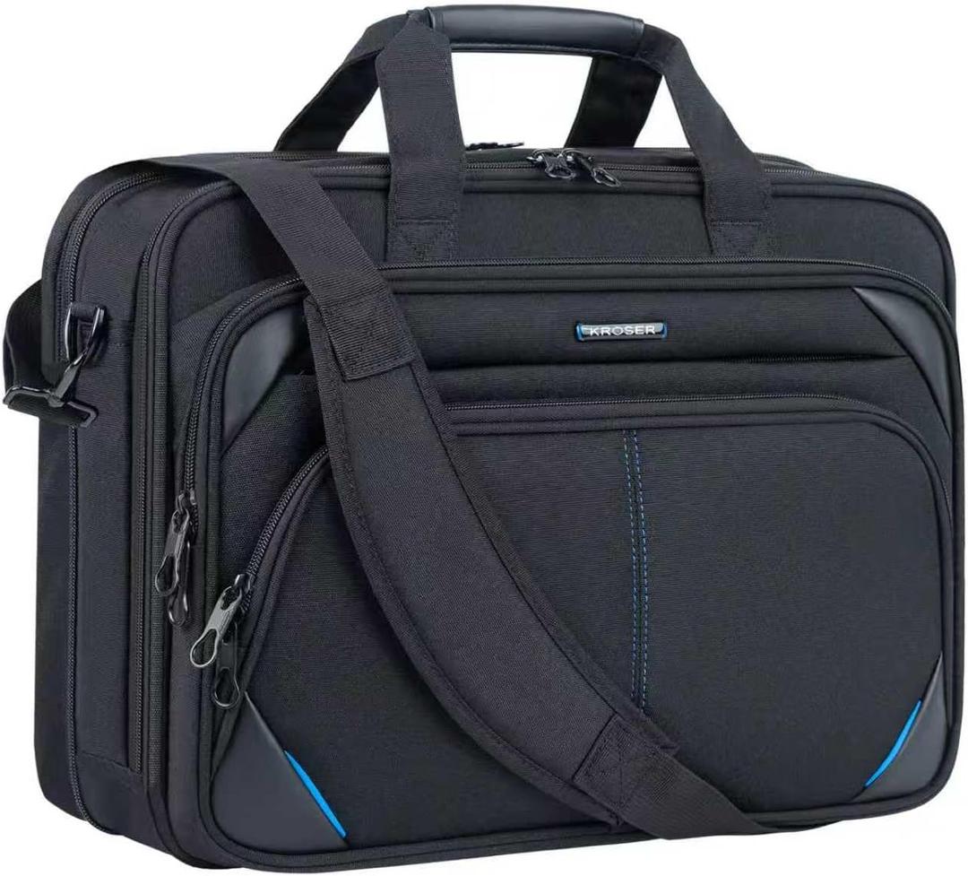 KROSER Laptop Bag 17.3 Inch Premium Laptop Briefcase, Expandable Laptop Shoulder Messenger Bag Durable Computer Case (Black/Blue)