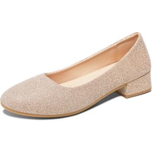 ALTOCIS Womens Low Block Chunky Heels Pumps Ladies Elegant Closed Round Toe Pumps Shoes Low Platform Office Pumps Shoes (9, Gold)