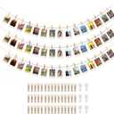 3PCS Hanging Photo Display with 45 Clips, 67 Inch Boho Wooden Bead Garland Photo Banner, Kids Art Display Collage Picture Postcard Display, Photo String for Bedroom Dorm Cubicle Wall Decor Teen Gifts
