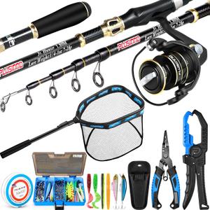 PLUSINNO Fishing Gear,Full Fishing kit Include Fishing Rod and Reel Combo, Tackle Box with Fishing Lures, Fishing Accessories, Fishing Pliers,Fishing Gifts for Men with Fishing Tool Kit