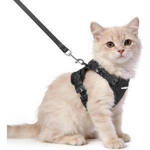 rabbitgoo Cat Harness and Leash, Escape Proof Vest with 3 Adjustable Buckles, Soft Comfortable Kitten Harness, Easy to Wear, Reflective for Safe Outdoor Walking, XS, Black