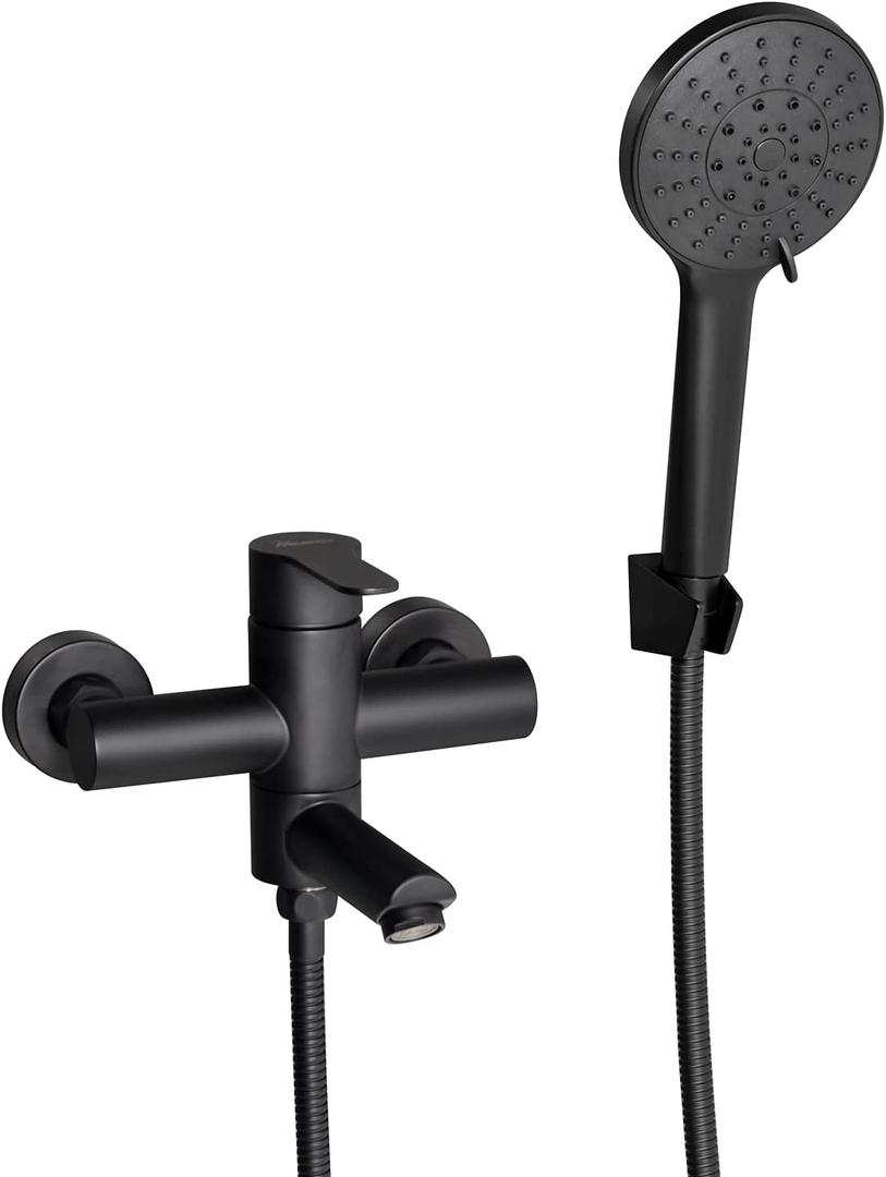 PHASAT Tub Faucet Wall Mount with Handheld Shower Sprayer,Bathtub Shower Faucet With Folding Spout,Matee Black,PTBB04E