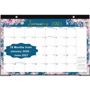 KOPEESY Desk Calendar 2026, 18 Months Calendar 2026 Runs from January 2026 to June 2027, 17" x 12" Desktop/Wall Monthly Calendar for Home, School and Office - Floral Pattern
