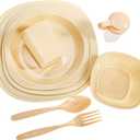 Tebery 46 Pack Camping Dinnerware Set for 6 Portable, Reusable Plastic Plate Bowl Fork Spoon Salt Pepper Shaker Set with Basket, Food Grade Picnic Dishes Cutlery Kit for Outdoor, Party, Travel, BBQ