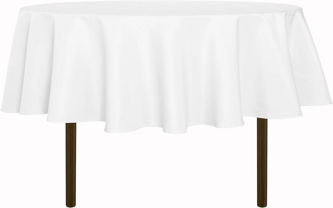 sancua 60 Inch Round Tablecloth (Fits 20-48 Inch Tables), Water Resistant Spill Proof Washable Polyester Table Cloth Decorative Fabric Table Cover for Dining, Buffet Parties and Camping, White