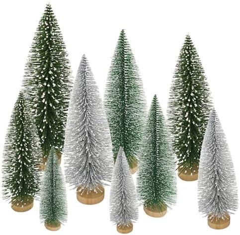 Yahpetes Christmas Trees 15 Pcs Artificial Bottle Brush Tabletop Trees Christmas Table Decorations for Xmas Holiday Party Decor (Silver,Green,Dark Green 15Pcs)