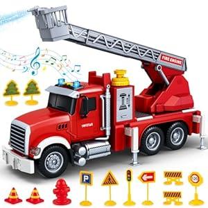 SpringFlower Toy for 3 4 5 6 Years Old Boy, Large Fire Truck Toy with Lights & Sounds, Ladder Fire Truck with Shooting Water for Toddlers and Kids, Gifts for Boys & Girls