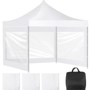 3 Pcs Clear Canopy Sidewalls with Black Storage Bag Window Sidewall for 10 x 10 Inch Tent Waterproof Shade Wall, Sunwalls Only, Canopy Tent Not Included, No Zipper(White)