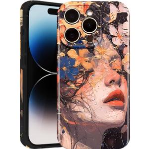 Compatible with iPhone 16 Pro Max Case Cute,with Full Camera Protective Soft Slim Oil Painting Aesthetic Phone Cover Anti-Yellowing Shockproof Cover for Women Girl