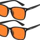 2 pack 98.6% Blue Light Blocking Glasses Men Woman for Better sleep, Computer Gaming Glasses Blue Light Filtering Amber Lenses Anti-Fatigue & Eye Strain (A2 All Black)