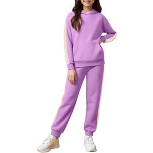 Fuermos Kids Girls Clothes 2 Piece Outfits Colorblock Casual Hoodies Long Sleeve Fashion Sweatshirts and Sweatpants (7-8 Years, Violet)