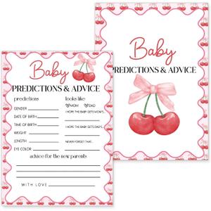 Advice For New Parents Baby Shower - Baby Predictions and Advice Cards for Baby Shower Games, Pink Bow Cherry Party Decorations Favors-Be-25 pcs, 5x7 in -B05